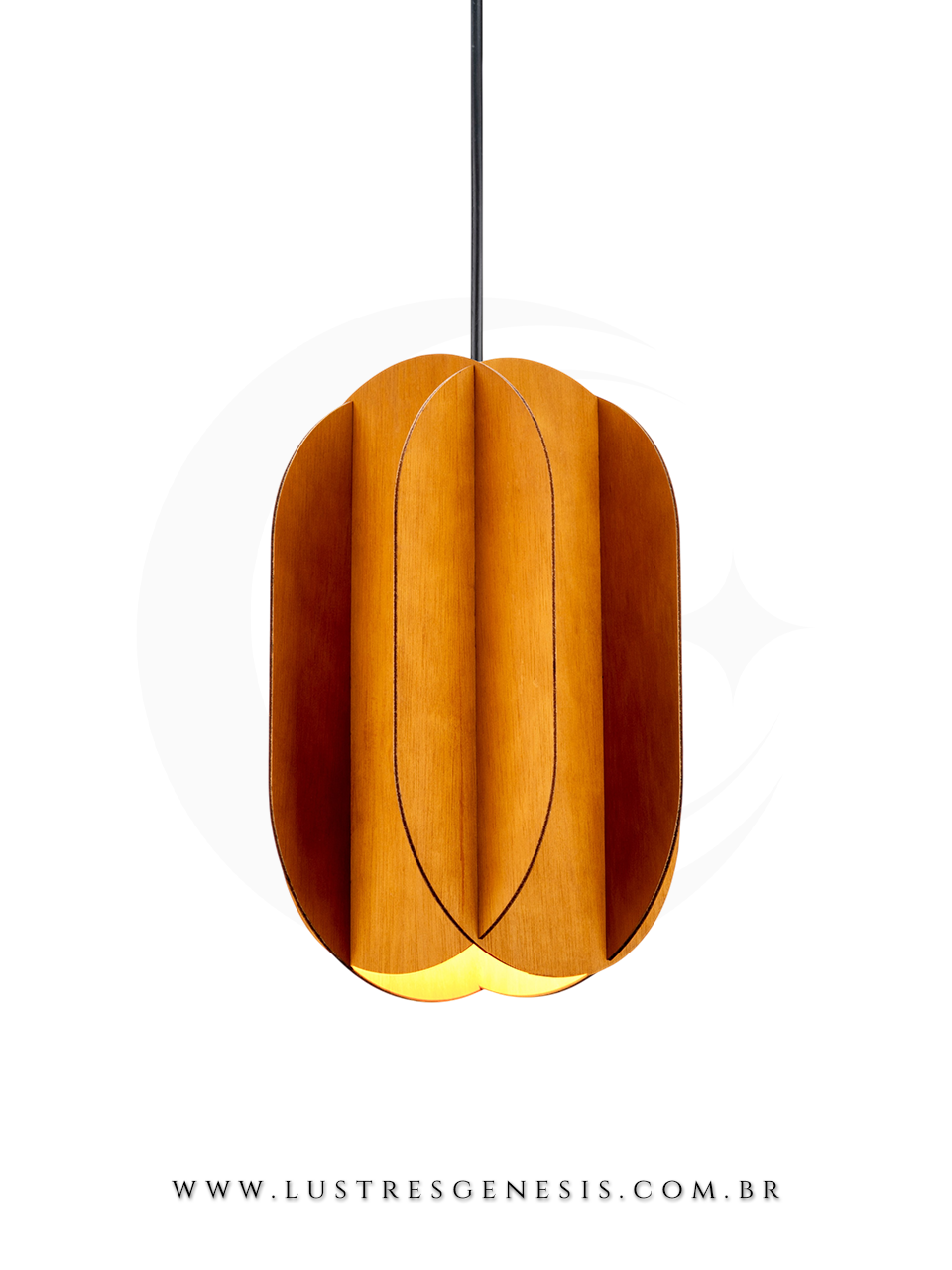 Lustre Pendente LED Madeira Carambola LMC428 Ø33cm, Bancada Area Gourmet, Lavabo, Cabeceira de Cama, Balcao de cozinha